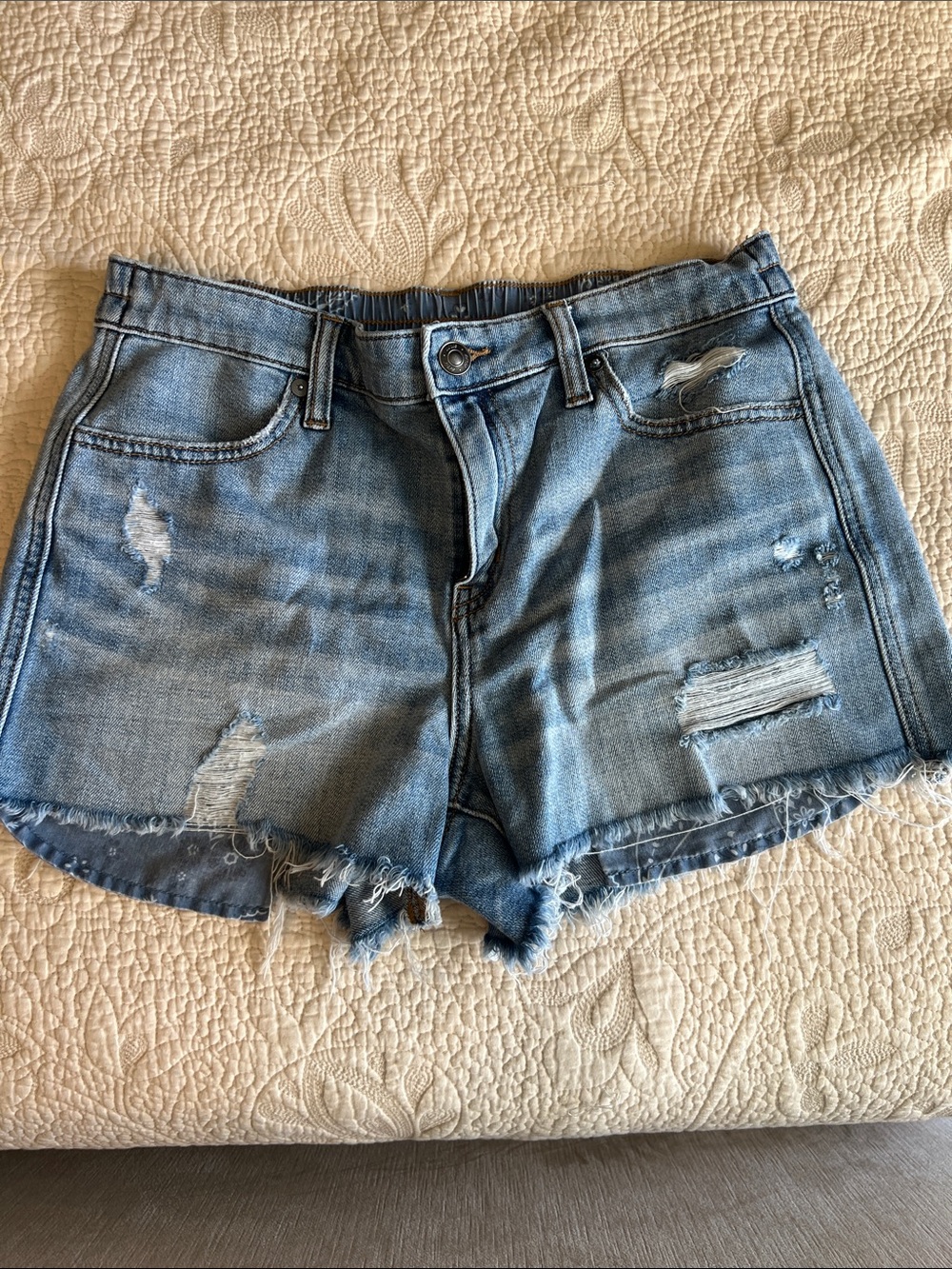 aerie Light Blue Distressed Denim Shorts